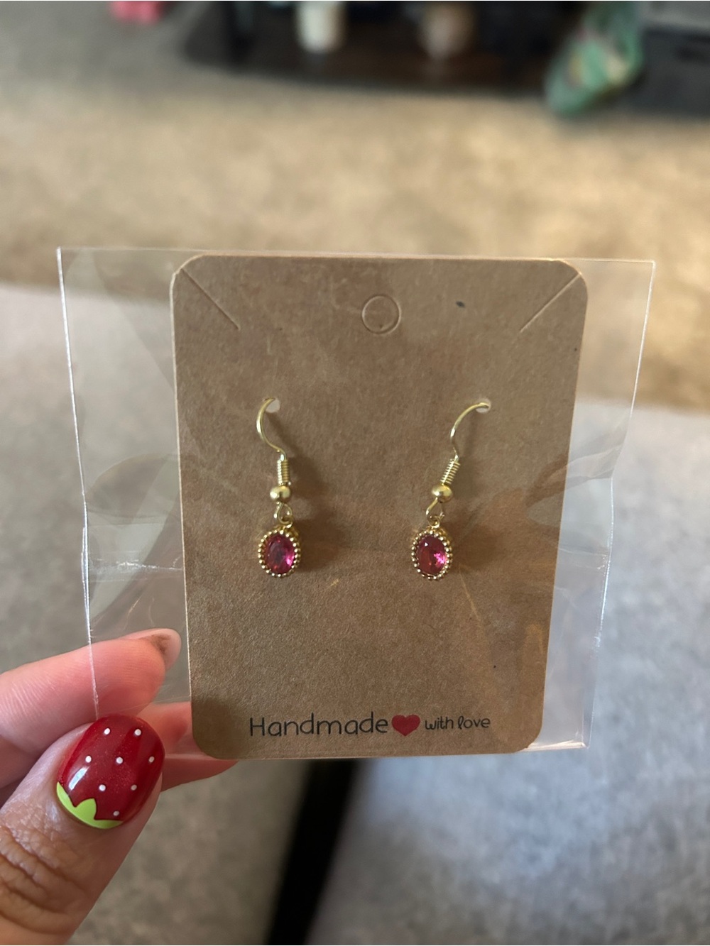 Gold-Tone Pink Crystal Drop Earrings by Handmade